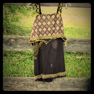 Khaki fringe layered tank